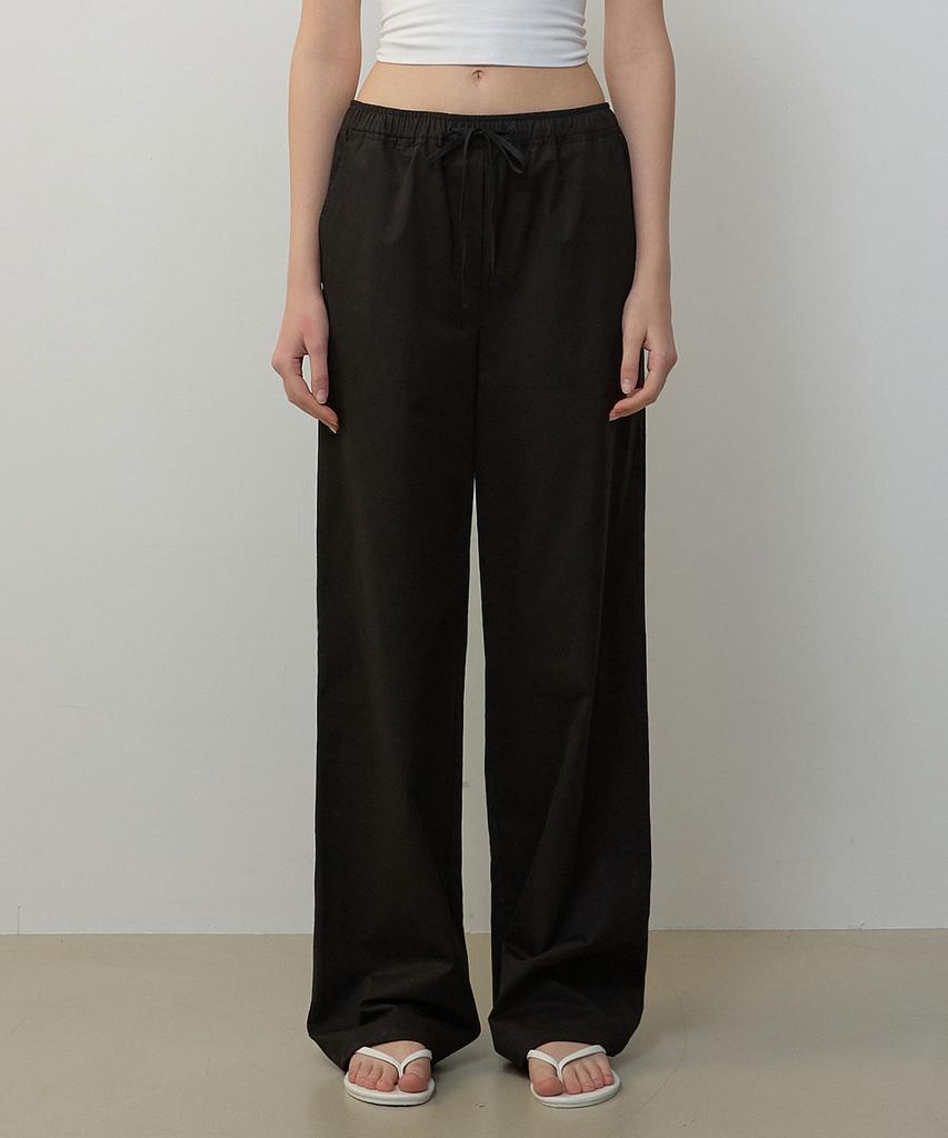 CITYBREEZE Cotton String Elastic Waist Wide Pants_Black