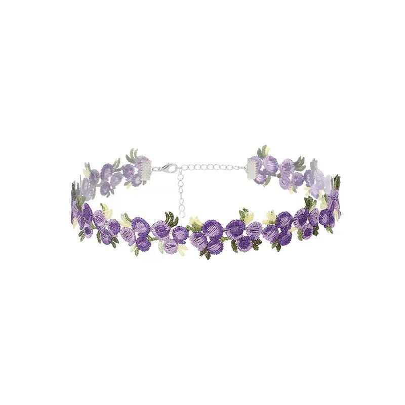 Pfirsichrosa Spitzenblumen Choker-Halskette: Japanisch & Koreanisch Mori-Stil