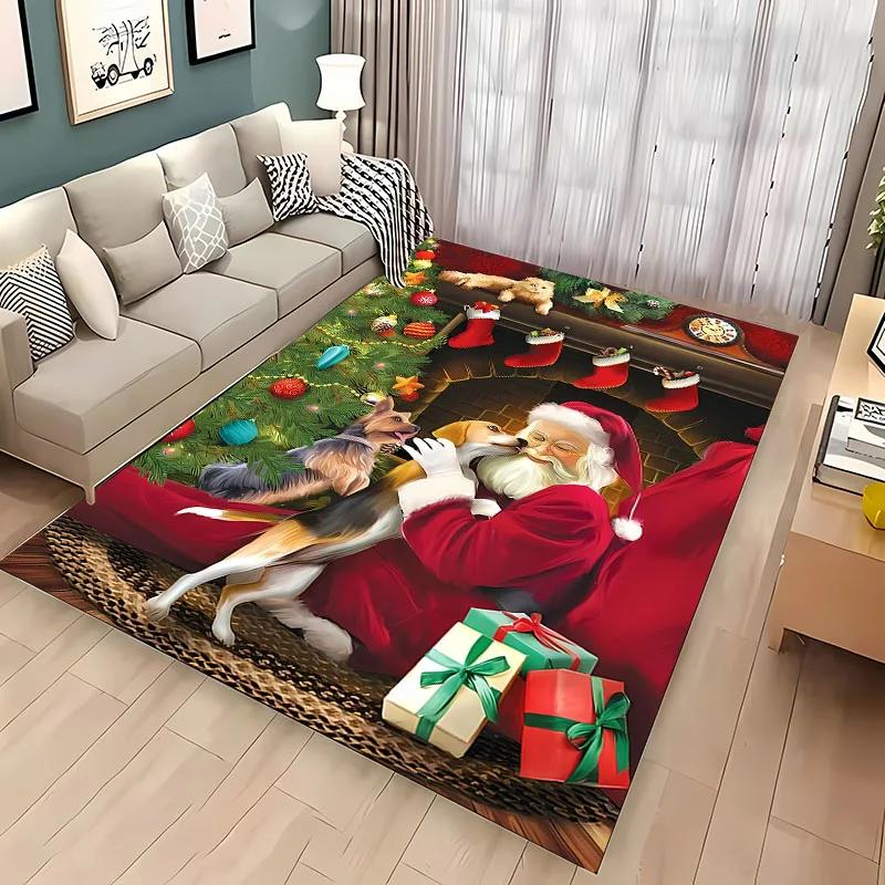 Warmful Christmas Dog Area Carpet, Rug for Living Room Bedroom Sofa Kitchen Doormat Decor,Kid's Non-slip Floor Mat New Year Gift