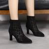 Hollow net boots spring and summer new cool boots mesh yarn breathable hot drill pointed high heels single boots