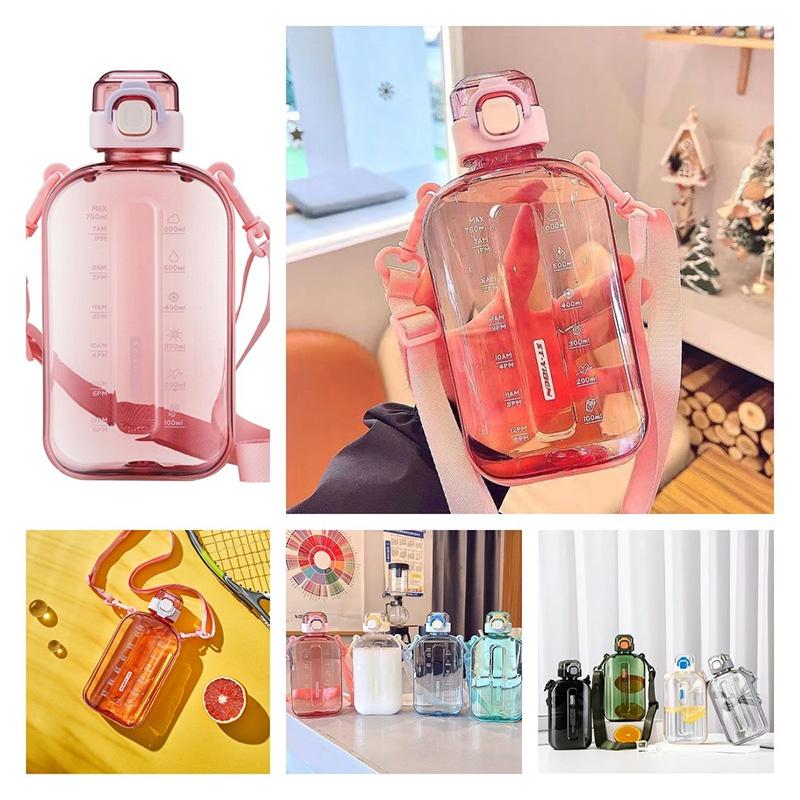 Flacher Typ Raumbecher mit Riemen Outdoor-Sport Wasserflasche für junge Erwachsene