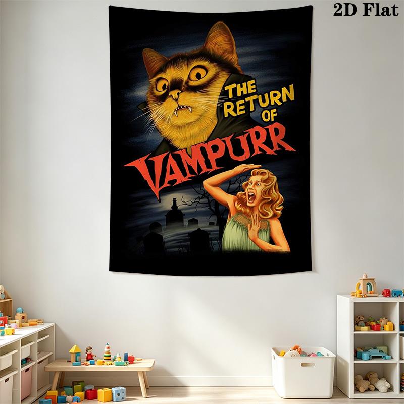 Retro Horror Comedy Cat Pattern Home Decor Tapestry, Wall Hanging, Decorative RV Wall Cloth.SGT0917041