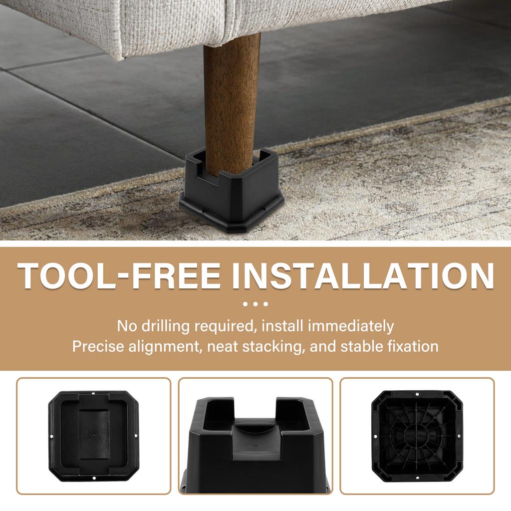 4Pcs Furniture Riser Plastic Bed Frame Riser with Rolling Locking Stackable Furniture Legs for Chair Sofa Recliner Table Cabinet
