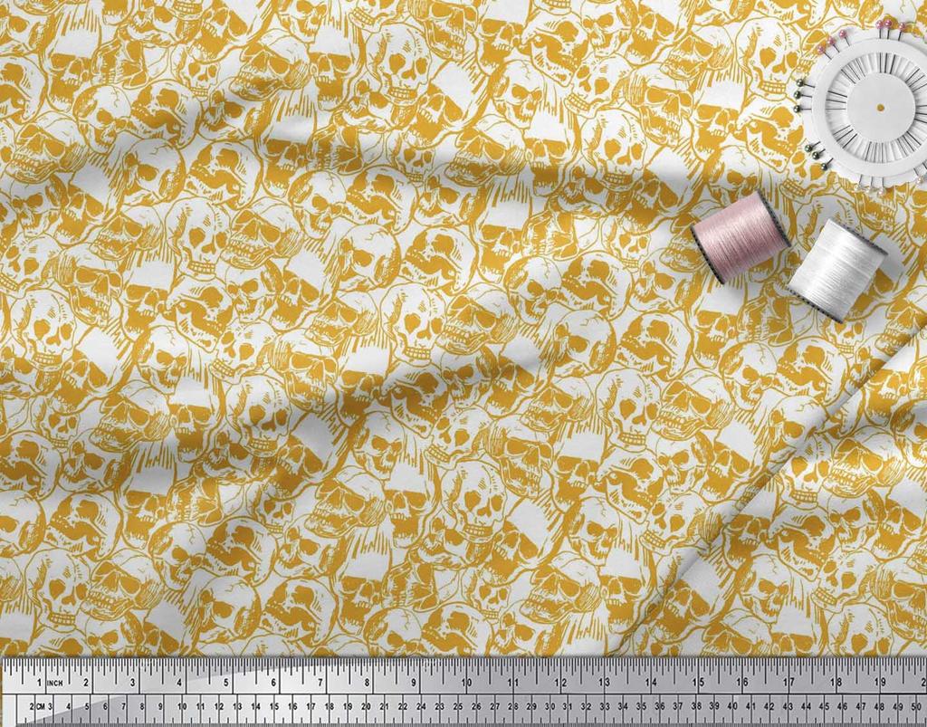 Soimoi Japan Crepe Satin Fabric Horror Skull Halloween Printed Craft Fabric by the Metre 42 Inch