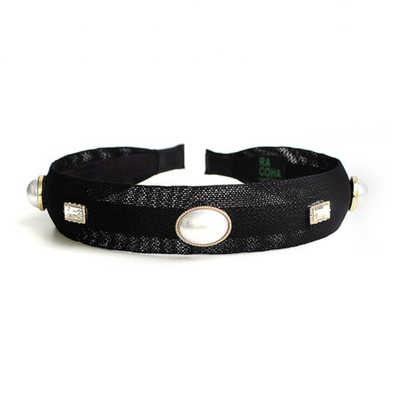 RACOHA Black mesh Hair band (Pearl & crystal) Pearl crystal black mesh hair band
