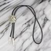 Handmade Jewelry Bolo Tie Western Cowboy Faux Leather Rope Necktie with Indian Head Metal Feathered Pendant Necklace