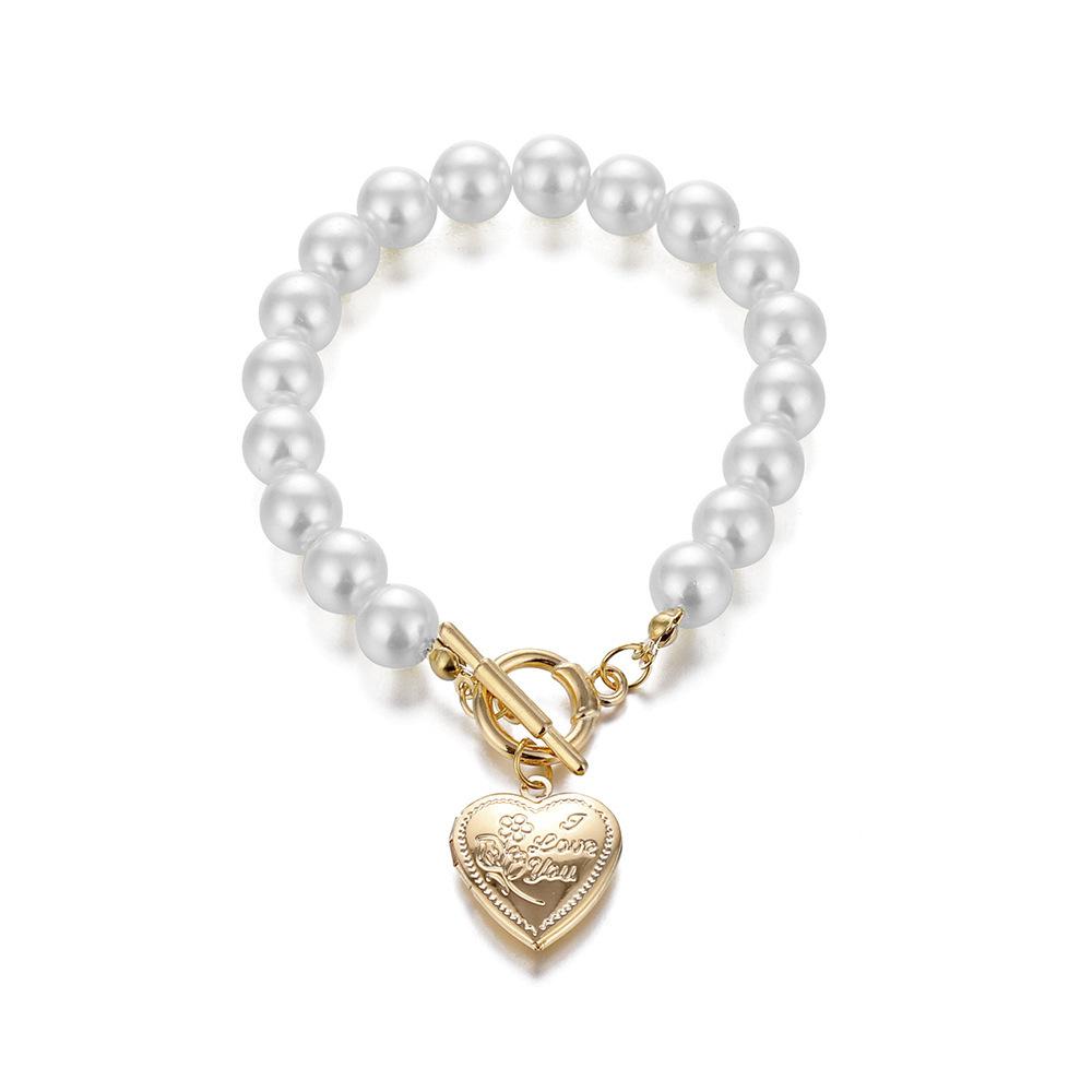 

Pearl Eyecatching White Heart Pendant Necklace And Bracelet Set Unique Gifts Women For Pearl Bracelet