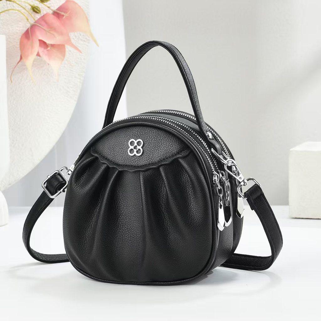 Pu Mini Round Bag With Zipper Closure For Daily Womens Fashion Accessory