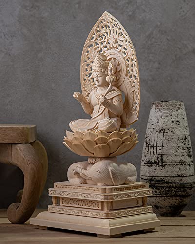 Sitzende Holz-Buddha-Statue des Fugen-Bodhisattva, 22,5 cm (hölzern: Zypresse) - Schutzgottheit des chinesischen Tierkreises für diejenigen, die in den Jahren des D geboren wurden