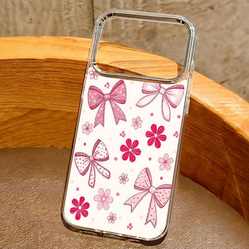 Cute Cartoon Bowknots Print Case For iPhone 17 Pro Max iPhone 16 15 14 13 Pro Max 11 17e 16e Plating Lens Frame Clear Soft Silicone Back Cover