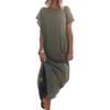 Soft Breathable Women Summer Casual Maxi Dress Round Neck Thin Short Sleeves Loose Solid Color Side Split Ankle Length
