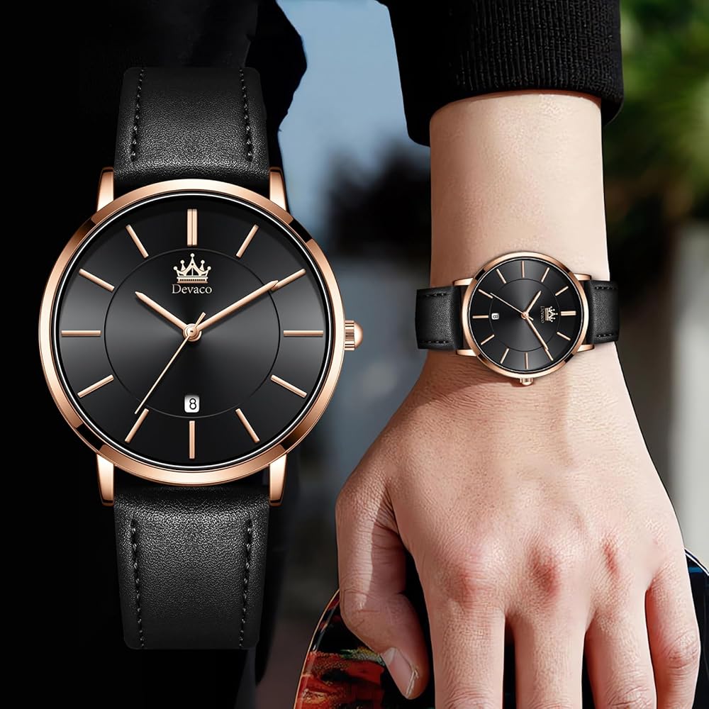 Men's Ultra-Thin Watch 6.5mm Simple Fashion Casual Business Japanese Quartz Movement 40mm Black Leather Band