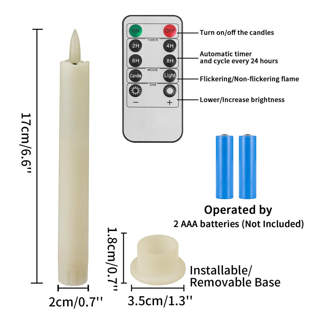 17cm Flameless Flameless Taper Candles with Remote Timer Flickering Electric Candlesticks Long-Lasting 3D-Wick LED Window Candle
