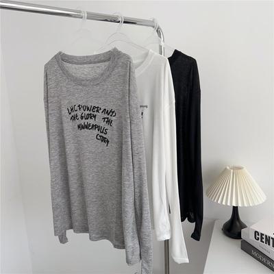 Koreanischer Lässiger Stil Damen Off-Shoulder Buchstaben-Print Sonnenschutz Langarm T-Shirt
