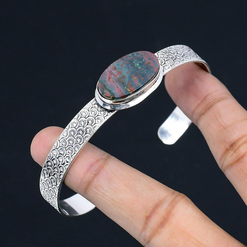 March Bloodstone Gemstone Handcrafted Sister Birthday New Bangle Sterling Silver