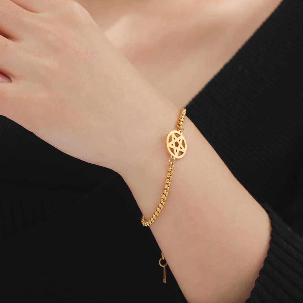 Pentacle Couple Bracelet on Hand for Women Men Stainless Steel Star Pentagram Jewelry Gold Box Chain Bracelets Gift