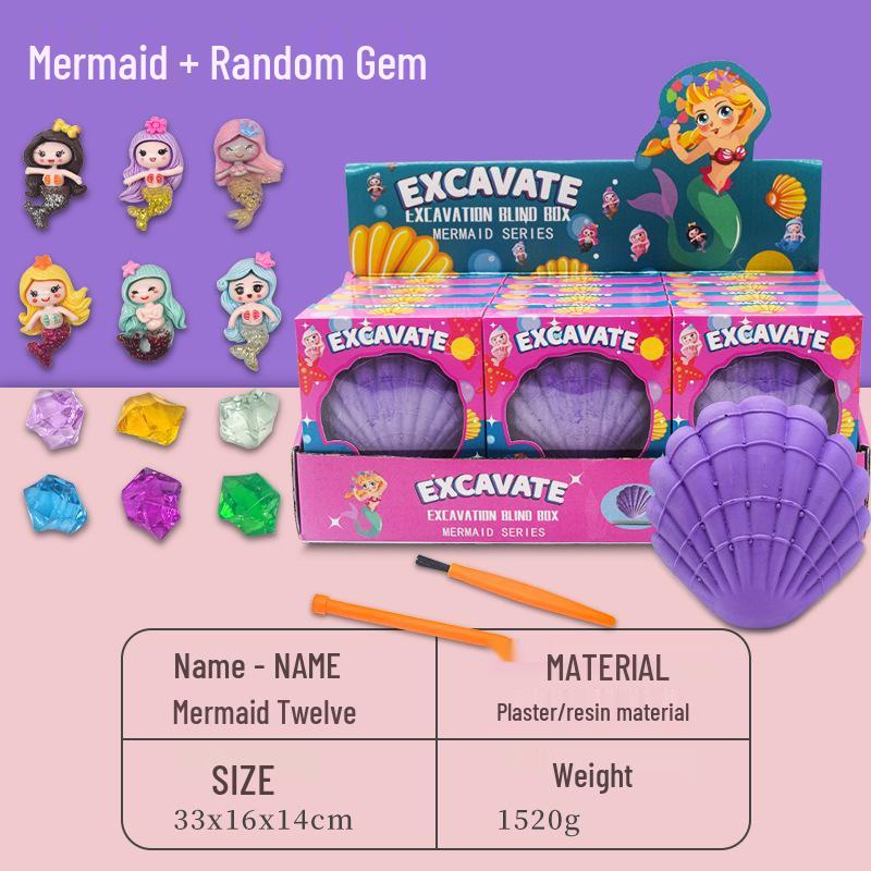 Children's DIY Archaeological Dig Kit: Mermaid, Dinosaur Fossils & Gemstones