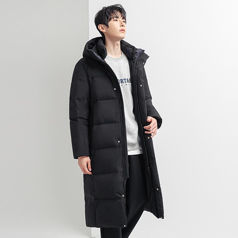 Down Jacket Youth Medium and Long Hooded Jacket for Men and Women Couples with Standard Down Thermal Coat