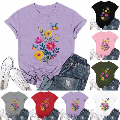 Damenmode Lässig Bedrucktes Rundhals Kurzarm T-Shirt Top T-Shirt Oberteil