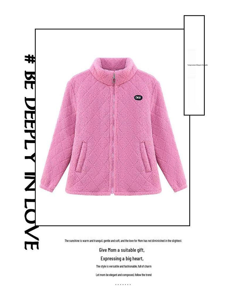 Women's Thickened Fleece-Lined Jacket: Mid-Aged & Elderly Fashion for Autumn/Winter