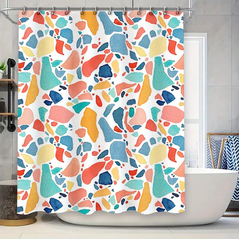 Vibrant Waterproof Bathroom Shower Curtain Fabric Decorative Print Watercolor Geometric Pattern Multicolor (Large)