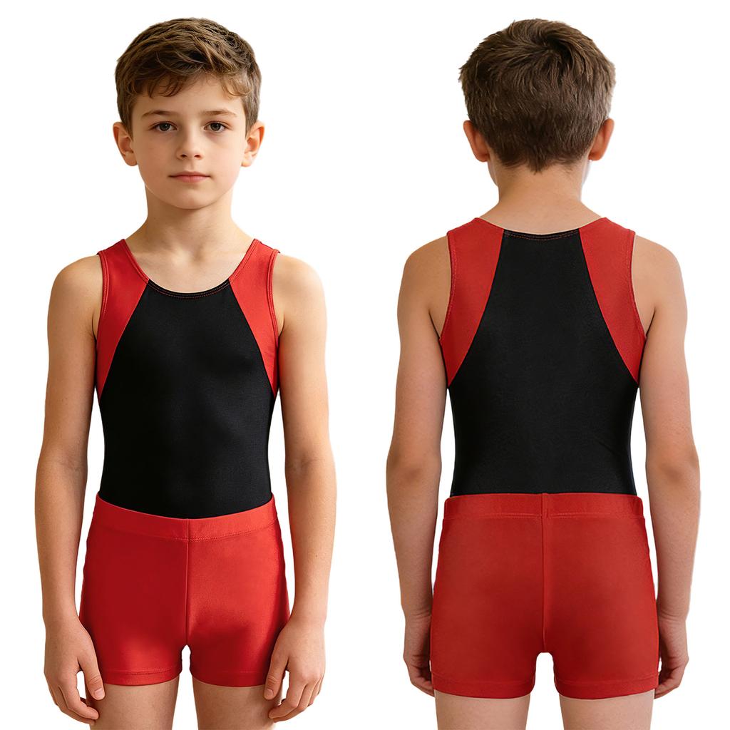 Dětská chlapecká kombinéza Unitard bez rukávů s šortkami Gymnastic Workout Biketard Trikot