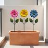 3 Pcs 15.5'' Flower Garden Stakes Colorful Metal Flower Yard Art Outdoor Rust Proof Plant Sticks for Lawn Patio Pathway Decoration