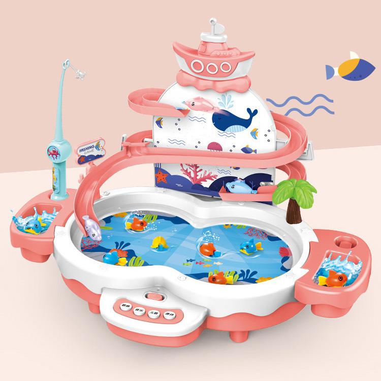 Children's Toys Puzzle Rechargeable Magnetic Fishing Table Slide Game Music Rotating Disc Parent-child Interactive Learning Gift