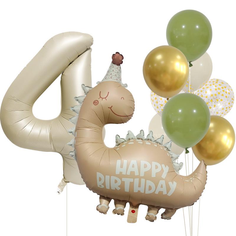Retro Matte Caramel Dinosaur Balloon Set for Birthday Photo Props