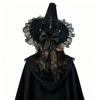 Xiaobudian Halloween Witch Hat for Women, Velvet Wizard with Ruffle Brim And Bow Party, Masquerade, Cosplay Costume Accessory