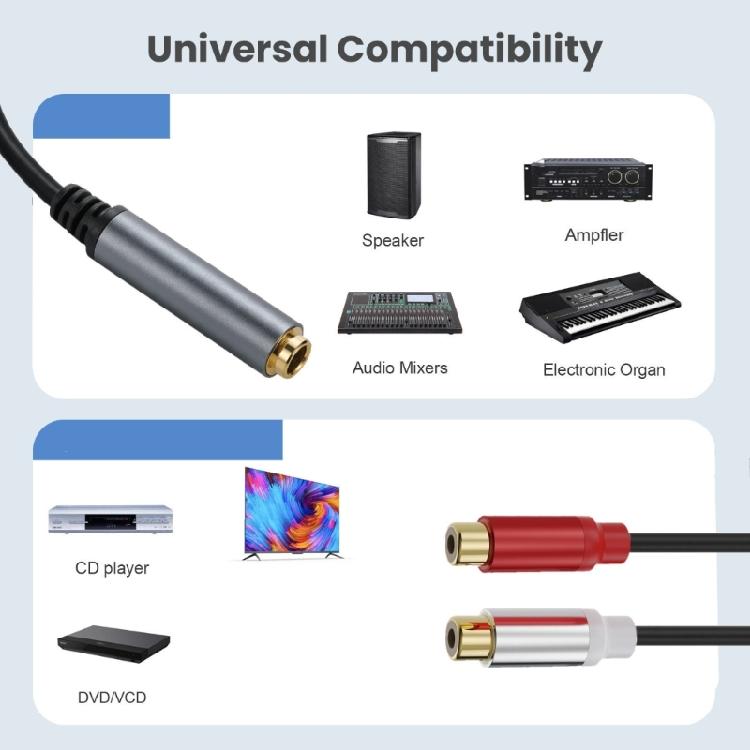 6.35mm to 2RCA Adapters Cord, 1/4Inch TRS Stereoed Female to 2RCA Female Y Splitters Line Extension Cable 30/180/300cm
