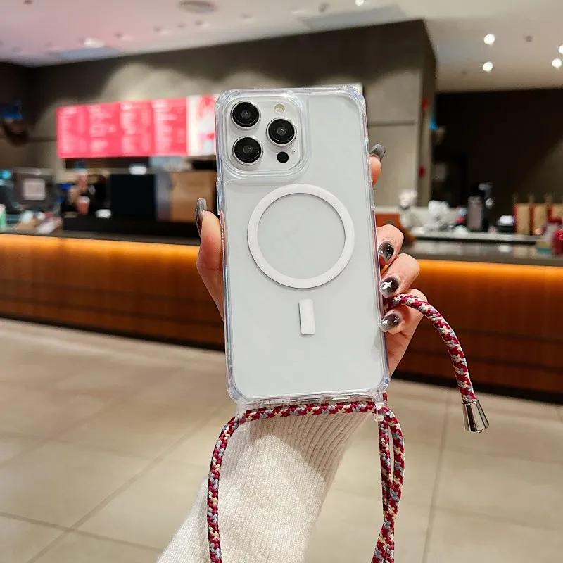 Crossbody Necklace Strap Lanyard Cord Soft Silicone Case For iPhone 16 15 14 13 12 11 Pro Max 15 Plus X XR XS Max Four Hang Hole Shoulder Strap Cover