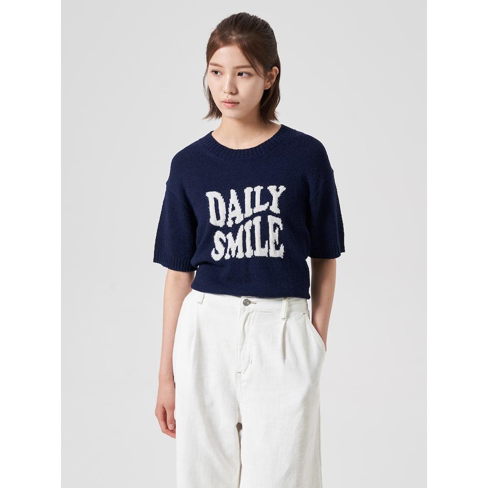8Seconds Wave Letter Jacquard Round Neck Short Sleeve Pullover Navy Navy/S