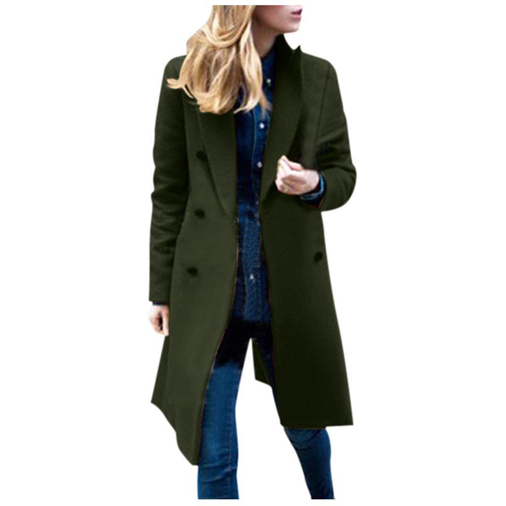 2023 Autumn/Winter Plus Size European Long Wool Women's Coat with 3-Button Closure, Available in Multiple Colors.
