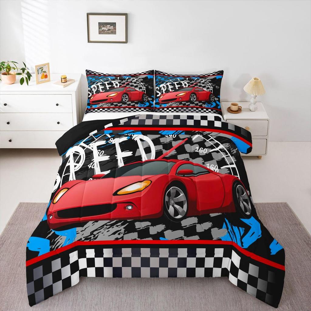 Feelyou Boys Race Car Twin Size Bedding Set Kids Racing Car Comforter Extreme Sports Comforter Set for Teens Cool Car Comforter Car Room Dec