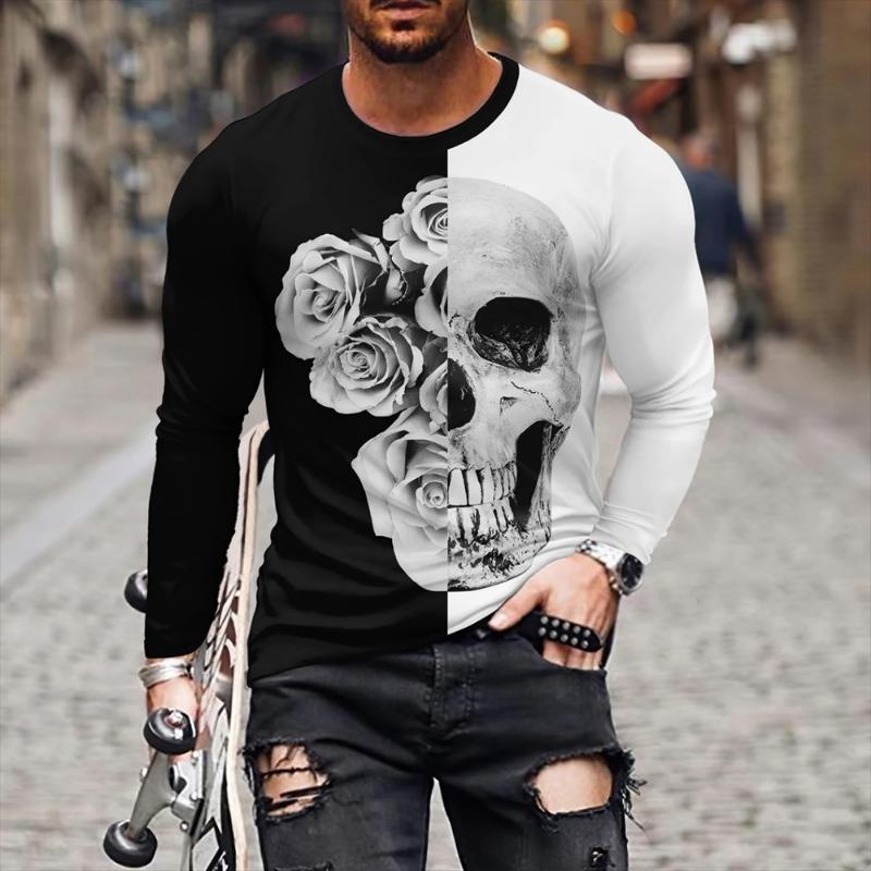 Fashion Skull 3D Print Men's Long Sleeve T Shirt Hip Hop Trend Streetwear Casual quick-drying O-neck T-shirt Men's Clothing