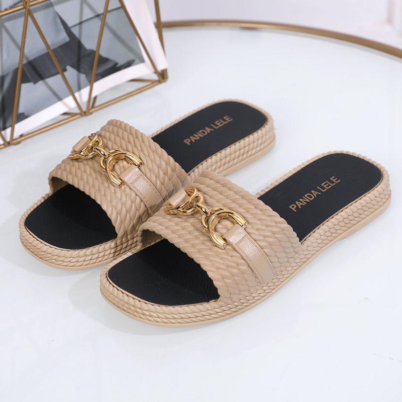 New Women's Thick Anti Slip Cold Slippers Summer Internet Celebrity Home and Outdoor Wear One Line Drag