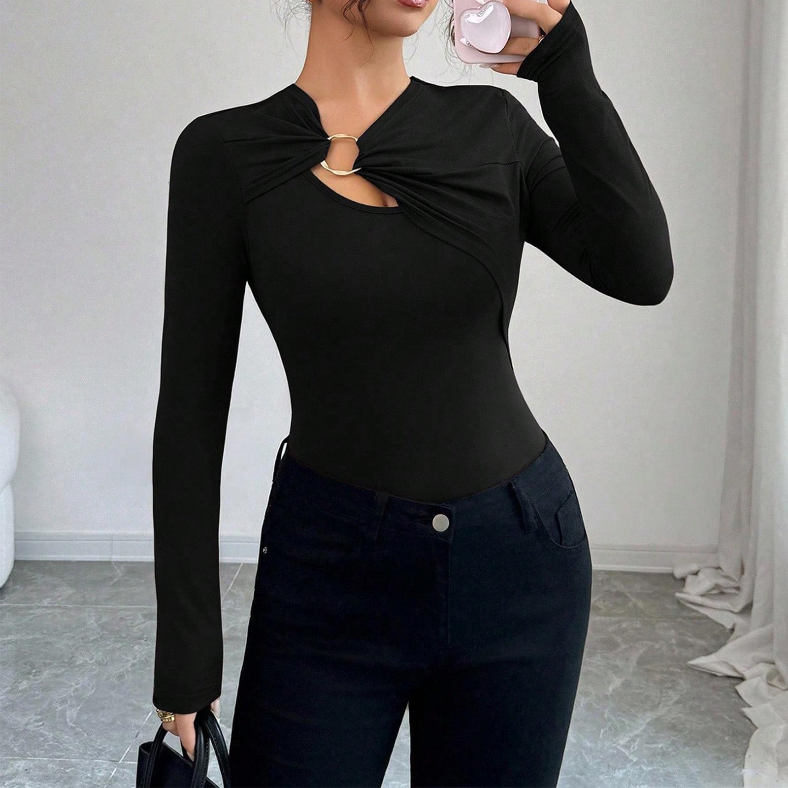 

Women s Fashionable Long Sleeve Elegant Commuting And Casual Top S чёрный