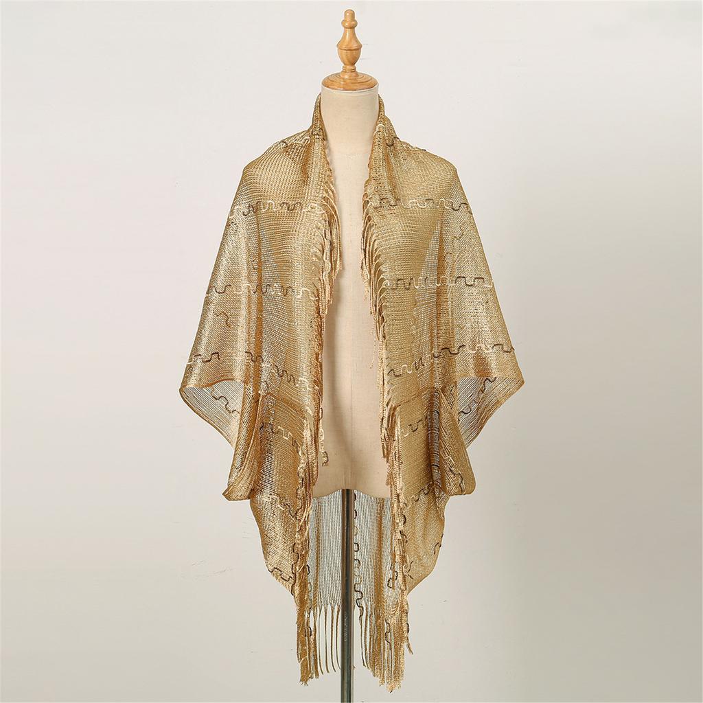 Elegante Sciarpa Avvolgente da Donna per Abito da Sera Colore Unico Scialle Leggero Frange Traforate Lunga Coprispalle