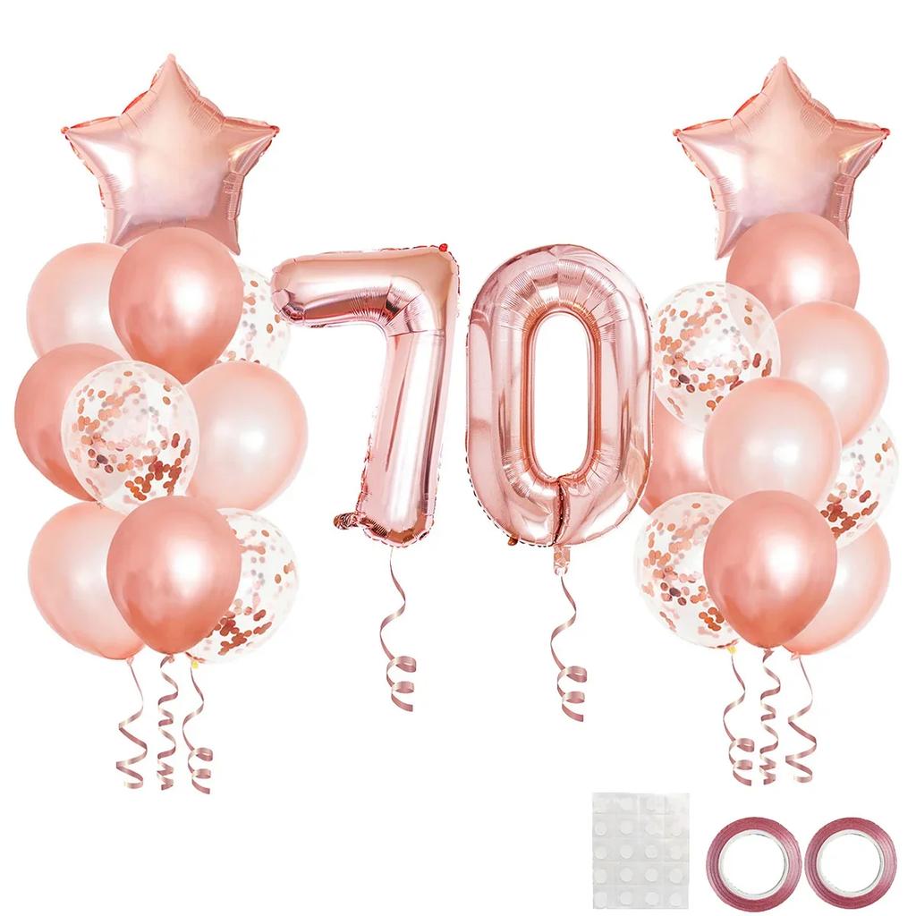 25pcs Rose Gold Mixed Balloons 10 15 16 18  20 21 25 30 35 40 50th Birthday Party Decorations  Woman Birthday Anniversary Decor