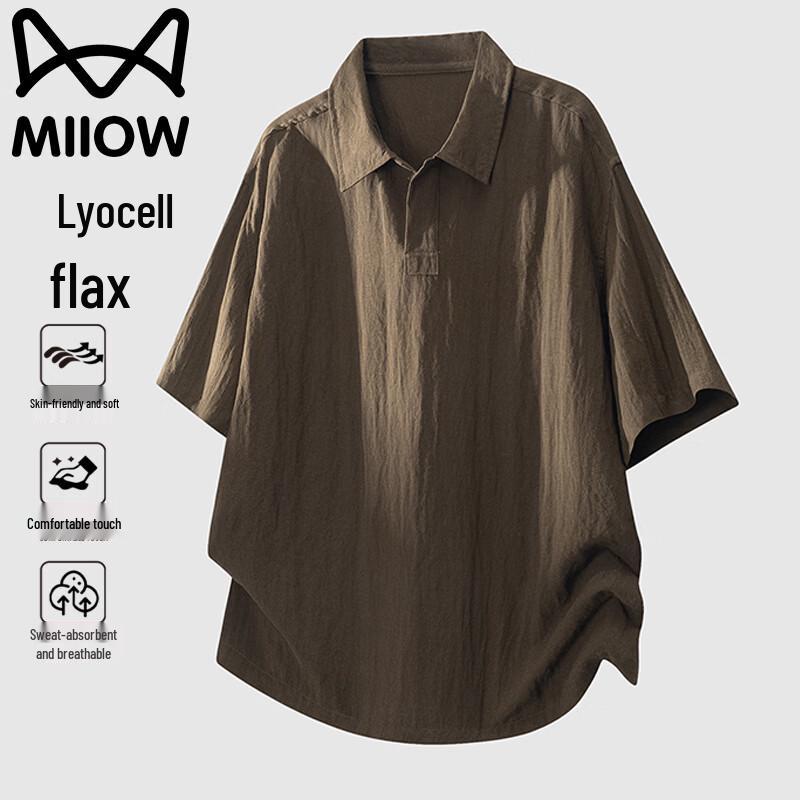 MiiOW Men s Lyocell Linen Breathable Polo T-Shirt 2XL