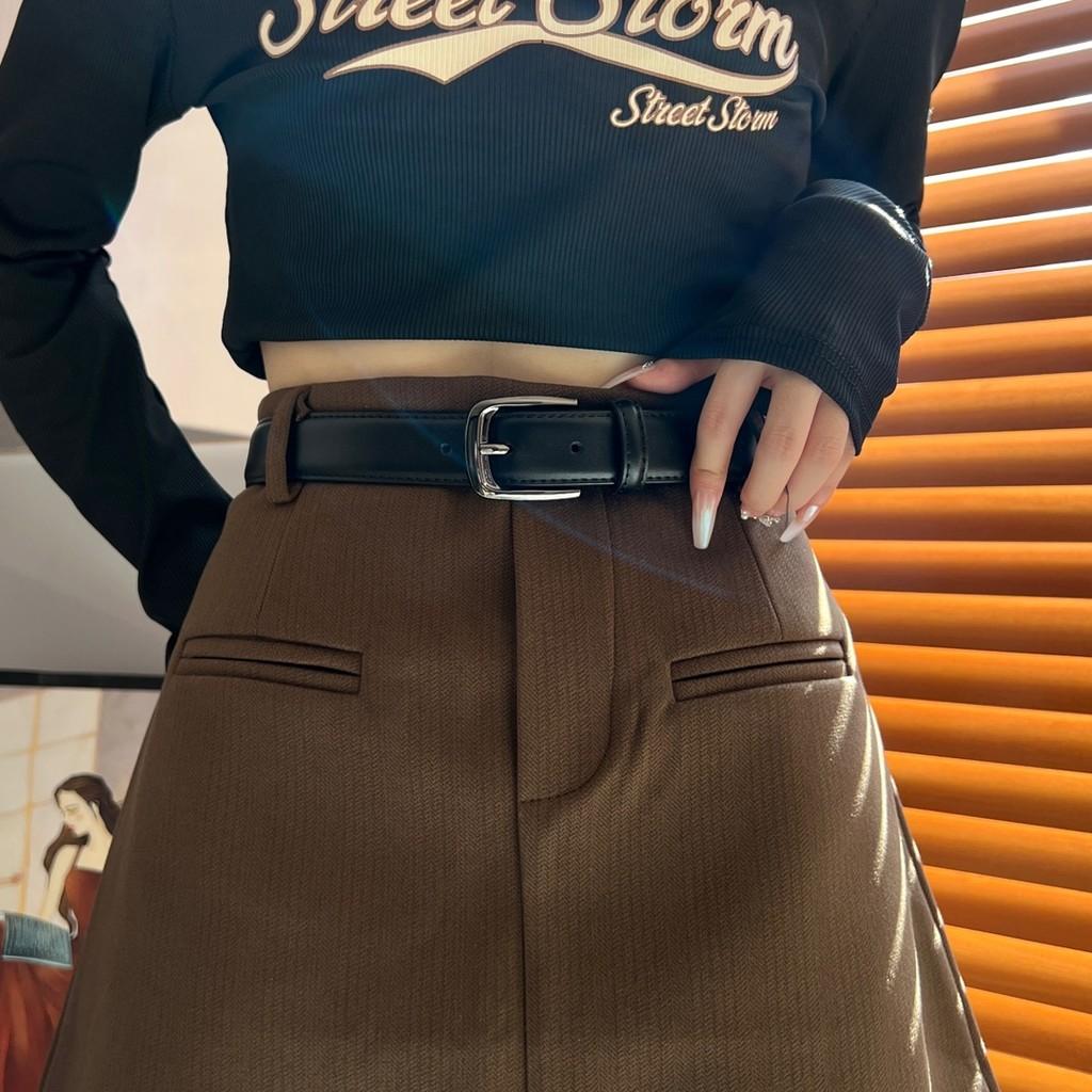 Versatile Vintage Black Style Belt For Jeans With Durable Alloy Buckle Pin