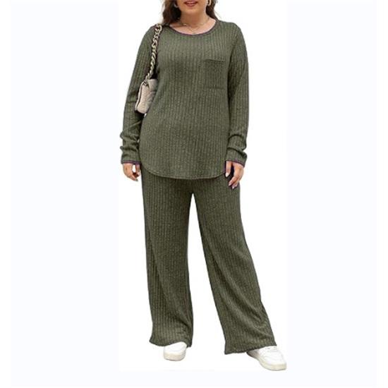 Women's Long-sleeved Tops and Pants Set of Large Size Women's Two-piece Homewear