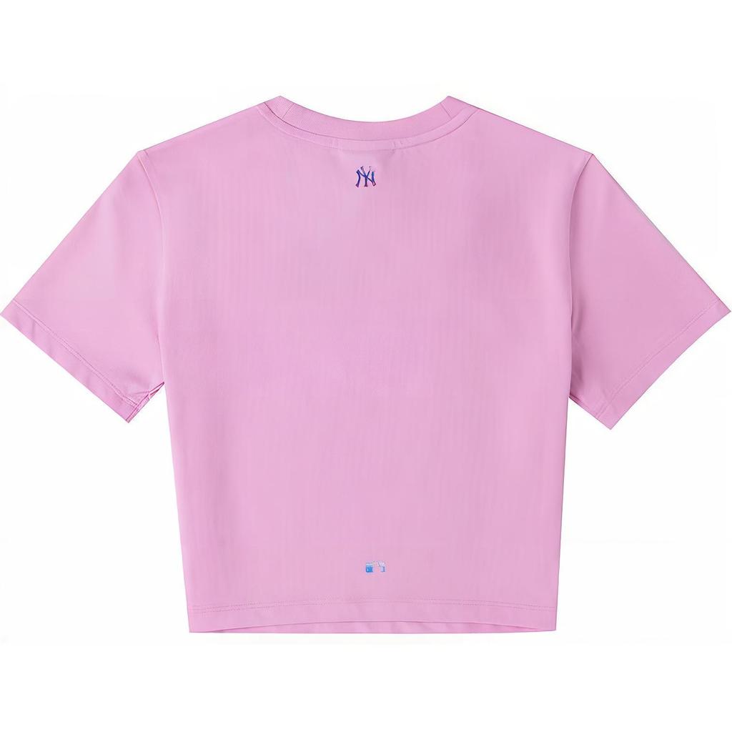 MLB New York Yankees Solid Color Small Logo Round Neck Pullover Short Sleeve T-Shirt Women Tops Pink 3FTSBA143-50PKP