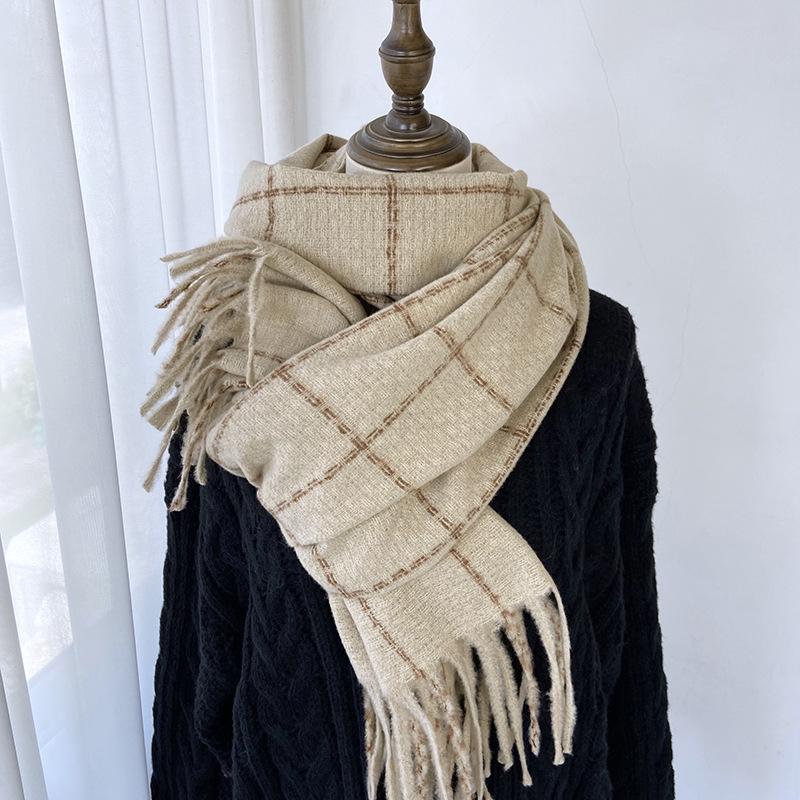 Korean Cashmere Retro Warm Shawl Scarf for Fashion Autumn Winter Men Women Versatile Tassel Scarves Classic Plaid Students Wrap