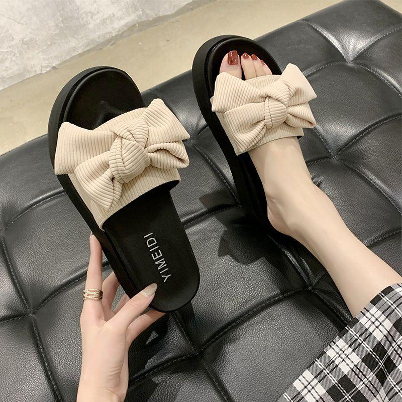 Slippers Women's Summer Outer Wear Ins Trendy New Bow Thick-bottomed Muffin One-word Drag Versatile Beach Sandals