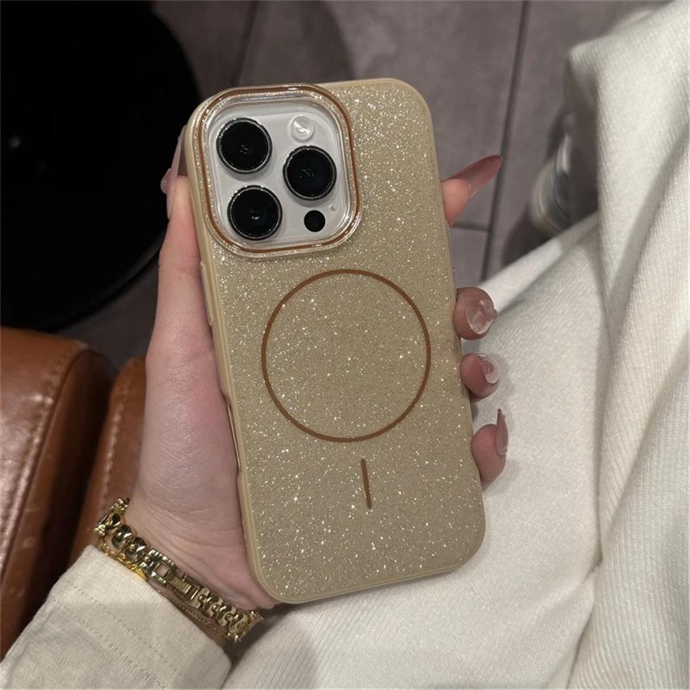 Glitter Wireless Charge Phone Case For For Iphone 11 12 13 14 15 16 Pro Max Plus Magnetic Bumper Back Cover