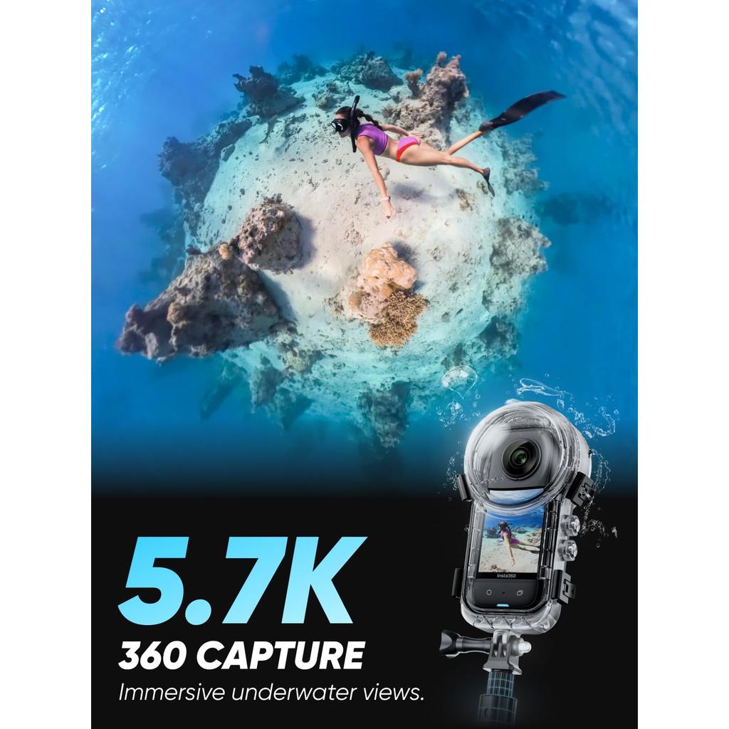 Insta360 X3 Action Camera with New 48MP IPX8 72MP Image Active 4K 60fps Horizon AI Voice Control Action Live and Underwater Webcam Invisible Diving