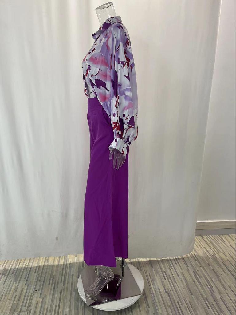 2026 Spring European & American Women's Printed Shirt & Elegant Wide-leg Pants Fashion Set