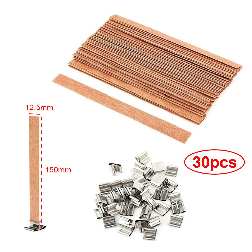 For Fun 30PCS Wooden Candle Wick With Clip Base Craft Wicker Paraffin Beeswax Burning Smokeless Wick Candle Making Supplies